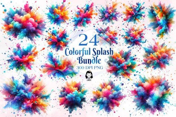 24 Colorful Splash Watercolor Bundle – Real Creative Applications