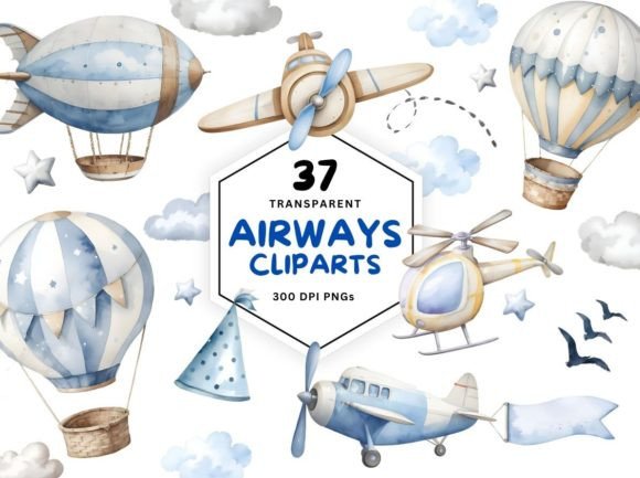 Air Transport Watercolor Clipart PNG
