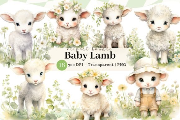 Baby Lamb Watercolor Clipart: A Charming Display Font for Gentle Branding