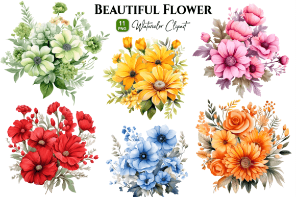 Beautiful Flowers Watercolor Clipart PNG