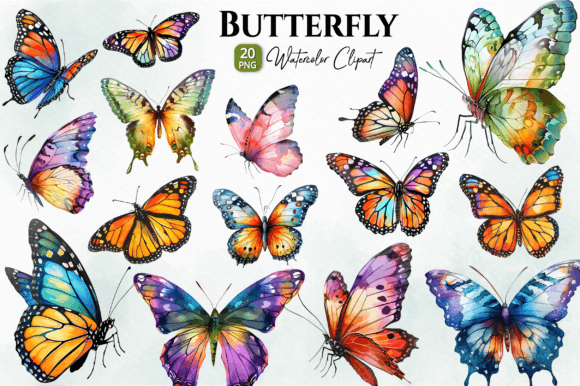 Butterfly Watercolor Clipart Bundle PNG