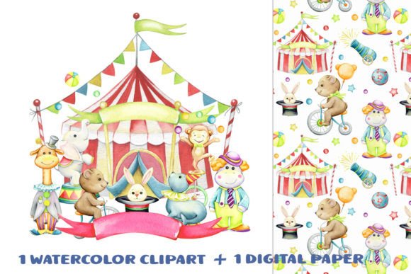 Carn: Circus Watercolor & Animals Clipart for Creative Branding