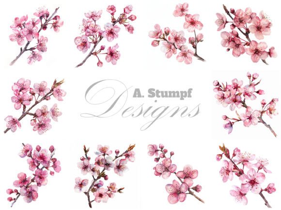 Cherry Blossoms Clipart Watercolor Set: Style and Use