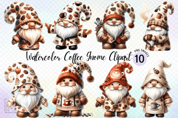 Coffee Gnome Watercolor Clipart: Whimsy for Branding & Design