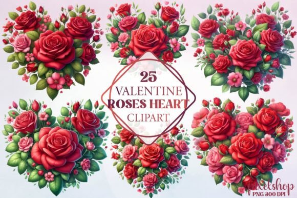Designing with Watercolor Valentine Roses Heart Clipart