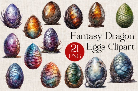 Fantasy Watercolor Dragon Eggs Clipart for Magical Design Projects