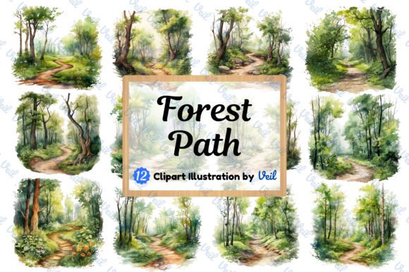 Forest Path Clipart Watercolor Bundle for Design Projects