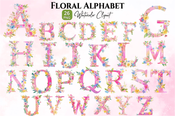 Pink Floral Watercolor Alphabet