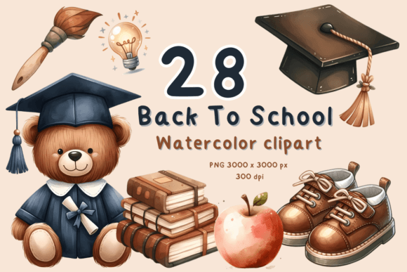 School Supplies Clipart Watercolor