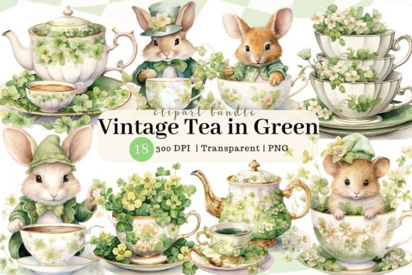 Vintage Tea Cup Watercolor Clipart