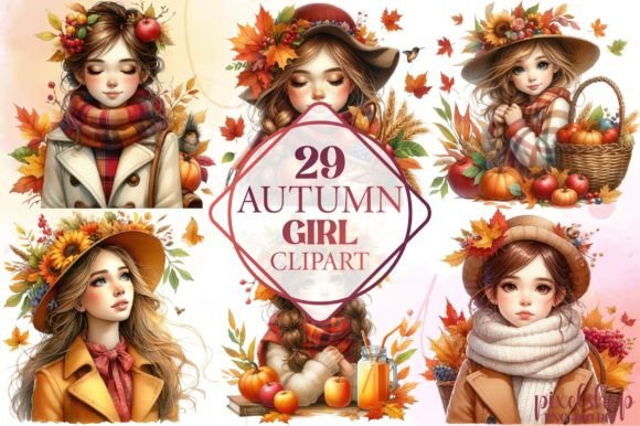 Watercolor Autumn Girl Clipart for Creative Projects