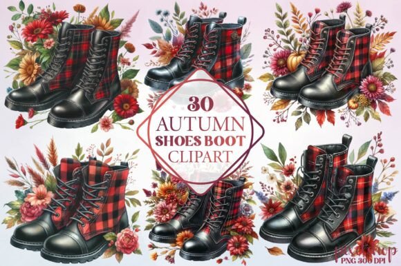 Watercolor Autumn Shoes Boot Clipart