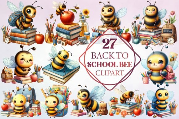 Watercolor Bee Clipart for Back-to-School Projects