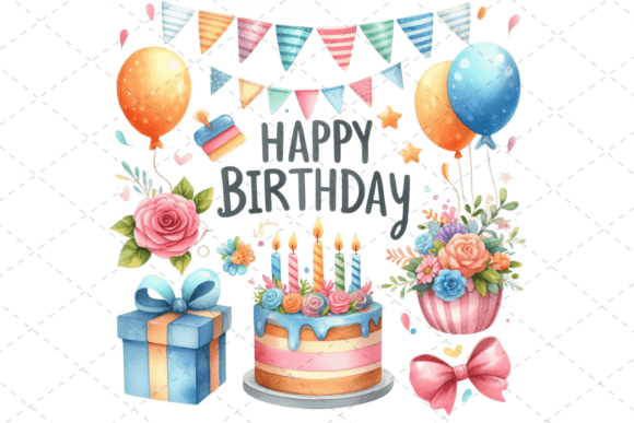 Watercolor Birthday Cake Art Clipart: A Creative Asset