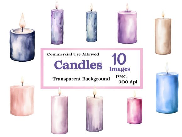 Watercolor Candles Clip Art for Design Projects