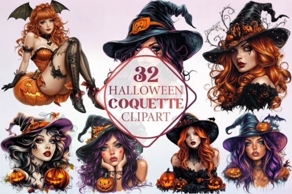 Watercolor Coquette Halloween Clipart