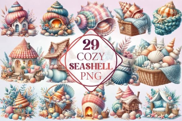 Watercolor Cozy Seashell Clipart for Branding and Design