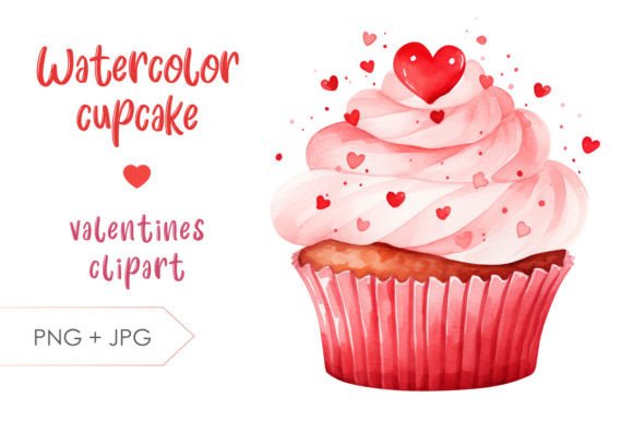 Watercolor Cupcake PNG Valentine Clipart