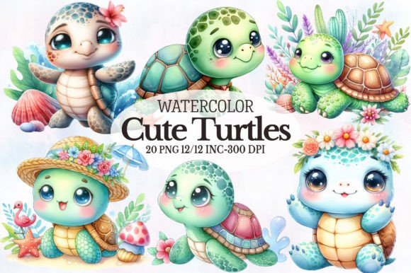 Watercolor Cute Baby Turtles Clipart for Warm Branding