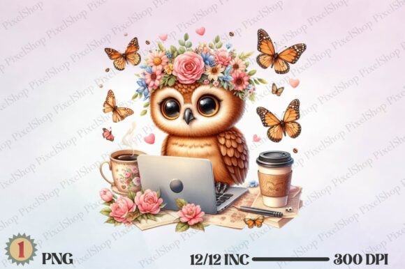Watercolor Cute Brown Owl PNG