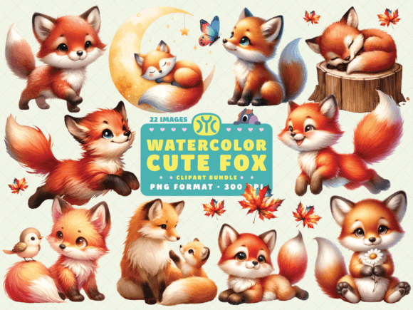 Watercolor Cute Fox Clipart