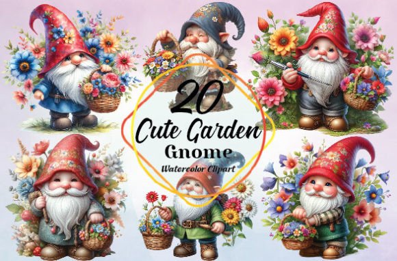 Watercolor Cute Garden Gnome Clipart