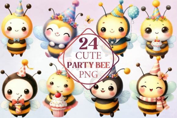 Watercolor Cute Party Bee Clipart: Sweet Design Essentials