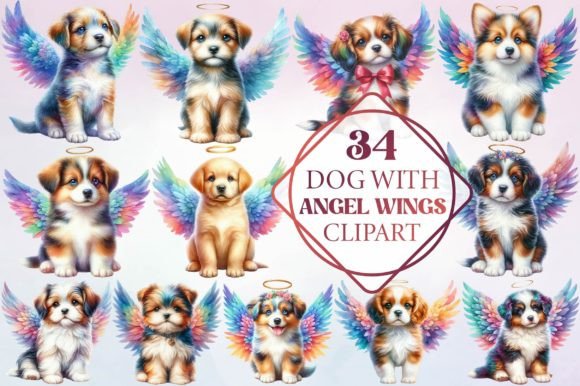 Watercolor Dog with Angel Wings Clipart for Branding