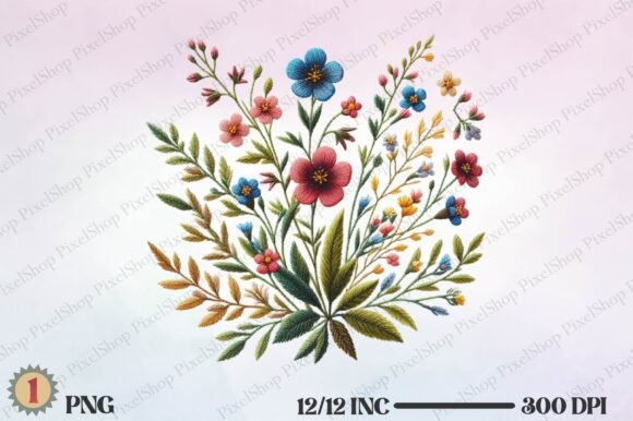 Watercolor Embroidery Wildflowers PNG: Designing with Handcrafted Soul