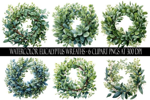 Watercolor Eucalyptus Wreath Clipart