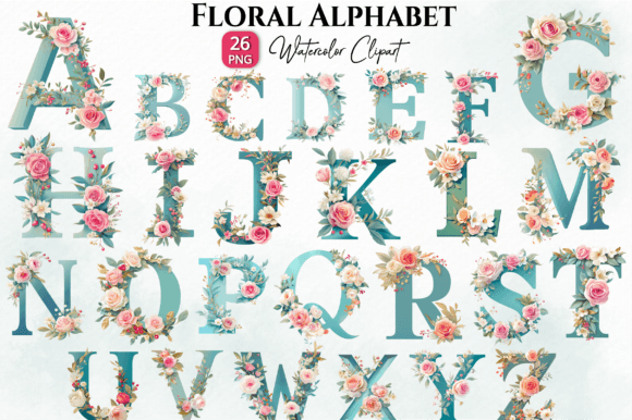 Watercolor Floral Alphabet Clipart for Creatives