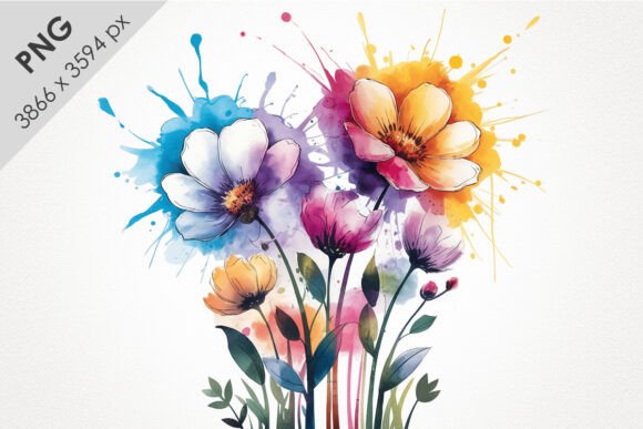 Watercolor Floral Clipart PNG Splashes