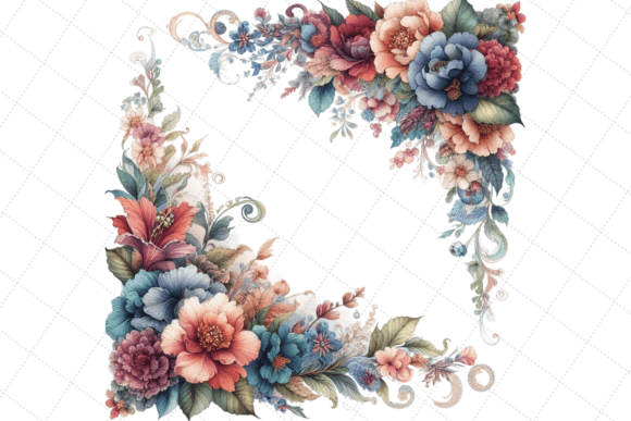 Watercolor Floral Corner Border PNG