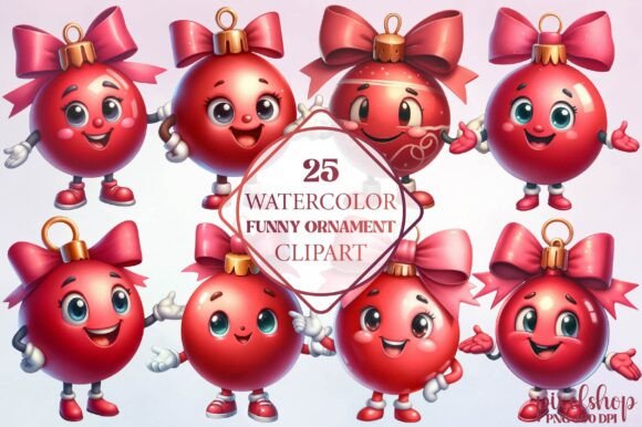 Watercolor Funny Ornament Clipart: Whimsy for Design Projects