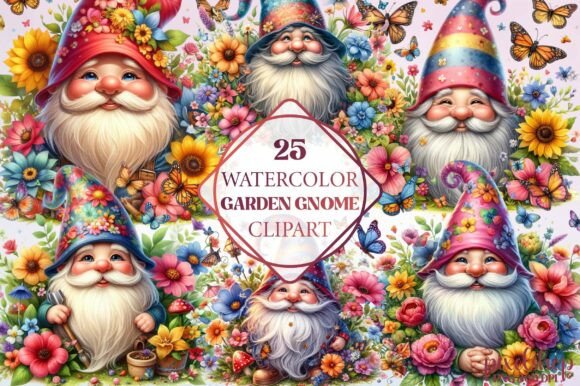 Watercolor Garden Gnome Clipart for Creative Projects