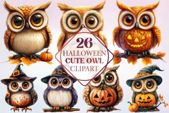 Watercolor Halloween Cute Owl Clipart for Your Creative Projects