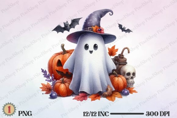 Watercolor Halloween Ghost Coqutte Fall