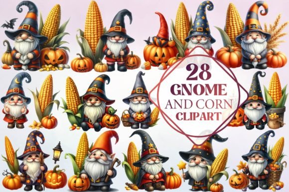 Watercolor Halloween Gnome and Corn: A Playful Seasonal Typeface