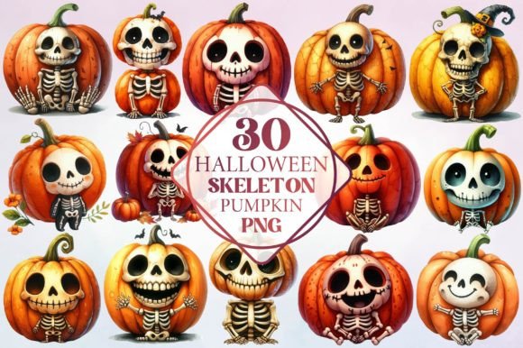 Watercolor Halloween Skeleton Pumpkin: A Spooky Creative Font
