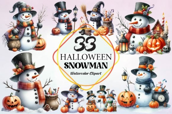 Watercolor Halloween Snowman Clipart With Seasonal Charm
