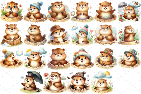 Watercolor Happy Groundhog Day Bundle