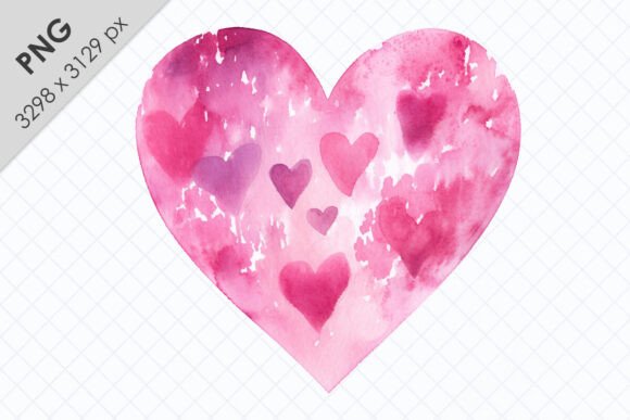 Watercolor Heart Burst with Love Icons