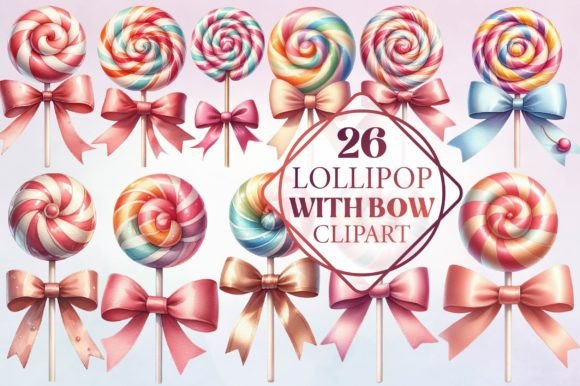Watercolor Lollipop with Bow Clipart: A Sweet Design Asset