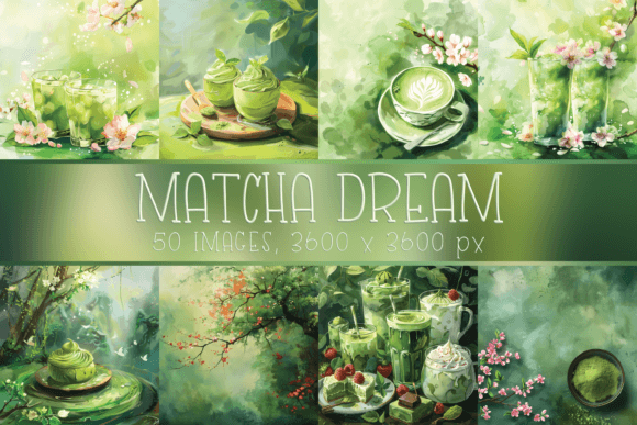 Watercolor Matcha Tea Design Assets for Modern Brands
