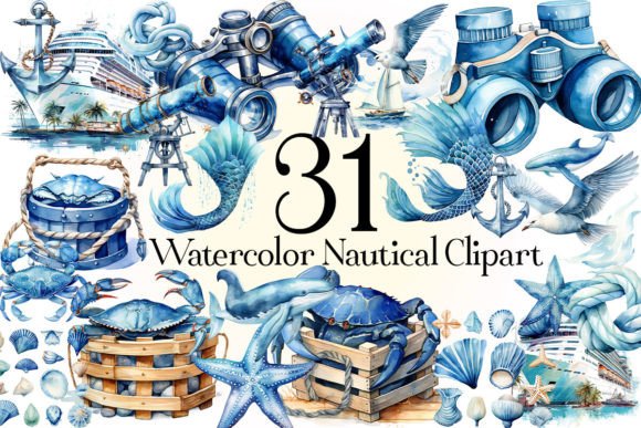Watercolor Nautical Clipart for Modern Design Work