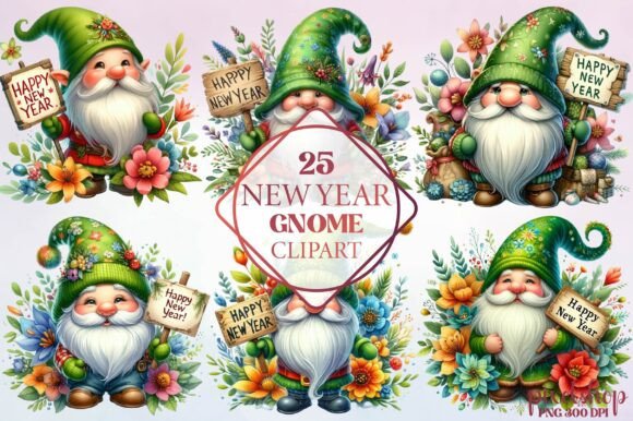 Watercolor New Year Gnome Clipart: A Fresh Look for Festive Branding