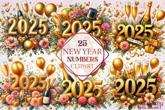 Watercolor New Year Numbers Clipart: A Fresh Take on Festive Design