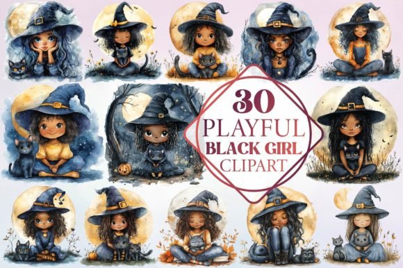 Watercolor Playful Black Girl Clipart for Creative Projects