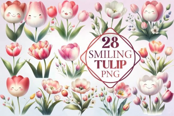 Watercolor Smiling Tulip Clipart for Brands and Creatives