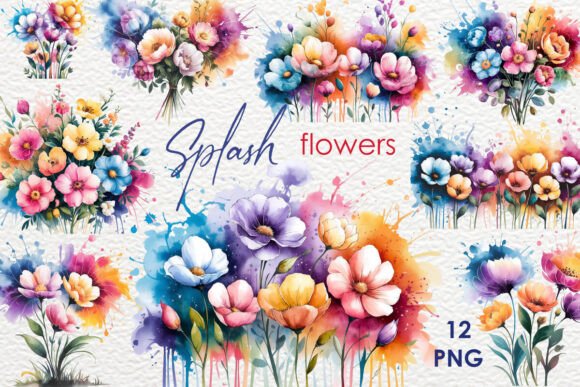 Watercolor Splash Flowers PNG Clipart for Creative Projects